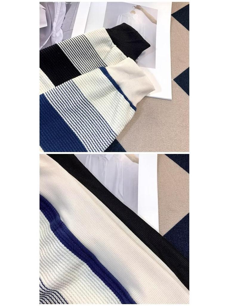 Унисекс ретро полосатая куртка свободного размера с длинными рукавами и полумолнией для осени и зимы