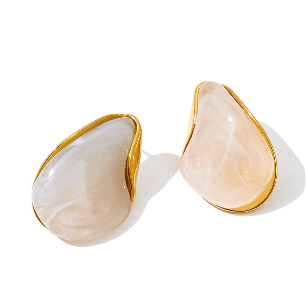 Yhpup Fashion Resin Acrylic Water Drop Stud Earrings 18K Golden Plated Stainless Steel Y2K Daily Jewelry Pink Beige Amber Green