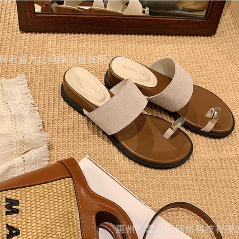 Sheepskin Thick-soled Holiday Style with Skirt, Simple Set of Toe Slippers, Women's Summer Versatile Soft Bottom, Comfortable Outside, Cool Slippers