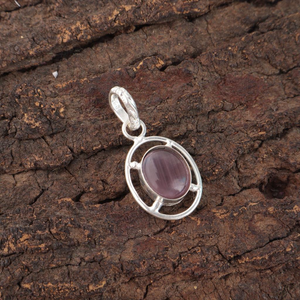 Purple Cat'S Eye Stone 925 Silver Best Friend Gift Handmade Unique New Pendant PP-6-42