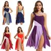 Women Lyrical Dance Dress Modern Contemporary Ballet Costume Color Block Leotard Dress