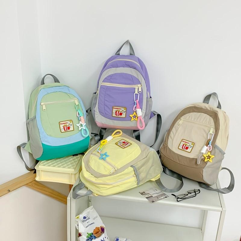 Contrast Childrens Color Backpack With Canvas Material For Daily Style College