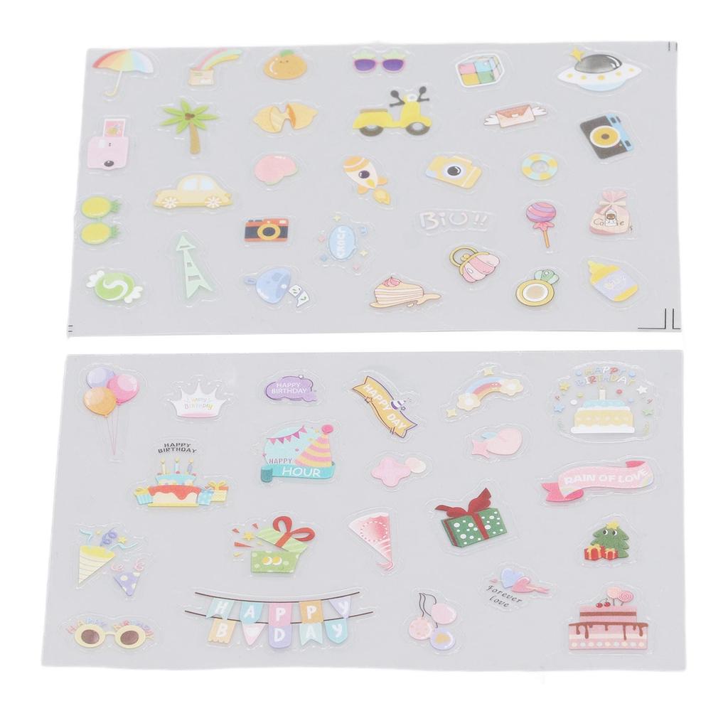 2PCS Decorative Stickers Cute Cartoon Self Adhesive Sticker Colorful PVC Sticker for DIY Album