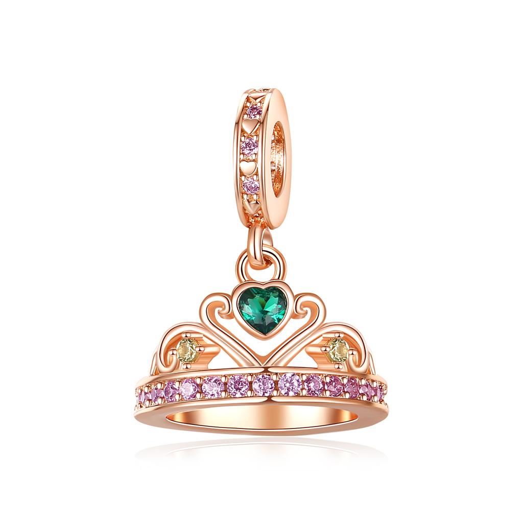 Роскошный медный розово-золотой шарм-подвеска в виде сердца с короной, подходит для оригинального браслета, шармы Эйфелевой башни для женщин, ожерелье, ювелирные изделия