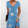 Летняя мода Женское платье с V-образным вырезом и короткими рукавами Ретро с цветочным принтом Сексуальное короткое платье
