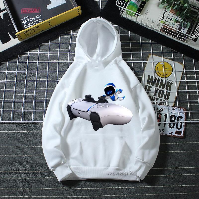 Soft kids hooded sweatshirt with cool sci-fi cartoon robot print, loose comfy fit for daily wear, outdoor sports and casual autumn winter outings.