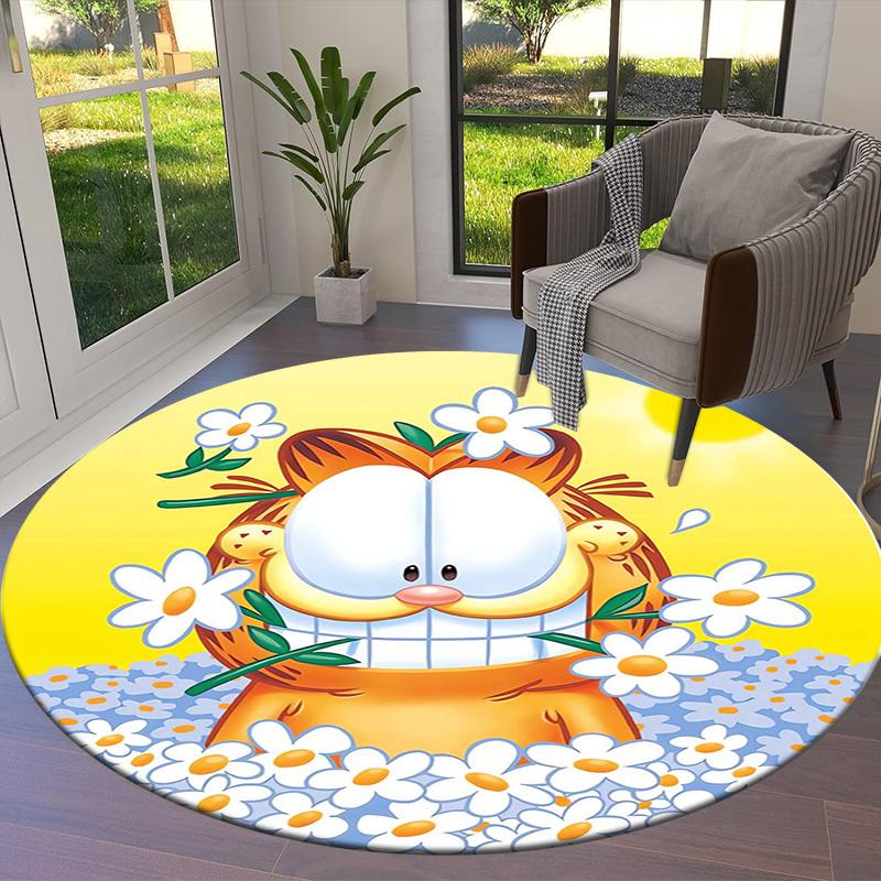1pc Garfield with flowers Round carpet, Made of Polyester,Perfect for Decorating Office Chairs, Living Rooms,fplt137
