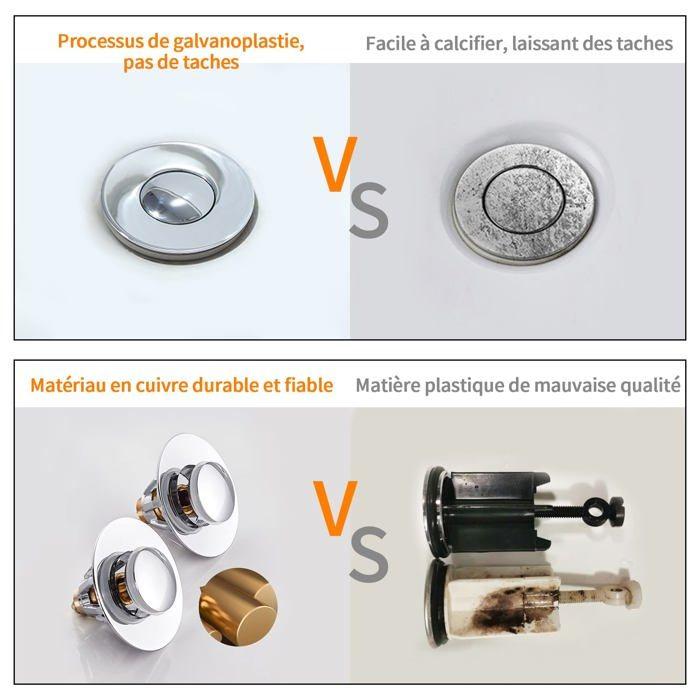 Bouchon pop-up universel lavabo/baignoire 34–38 mm, filtre anti-cheveux inox/laiton anti-bouchage