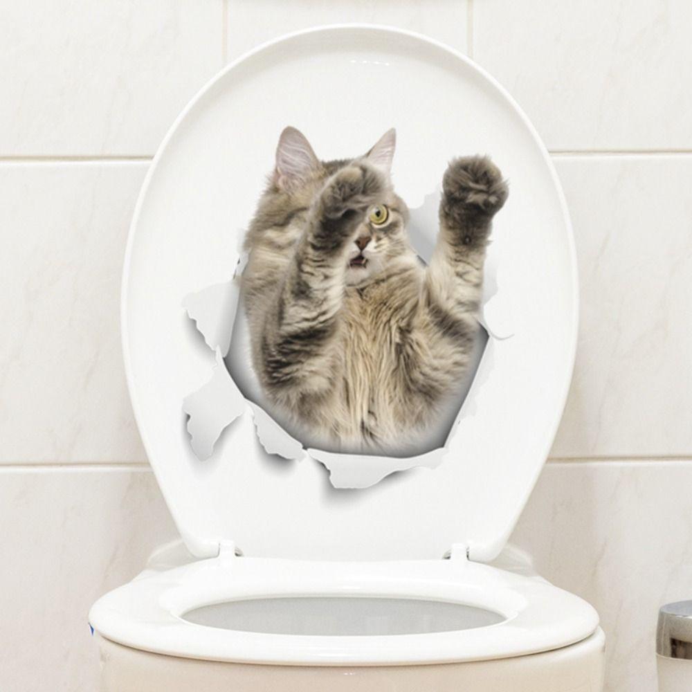 DIY Cat Wall Decal 3D Toilet Seat Decal Creative Cat Toilet Sticker Wall Decor
