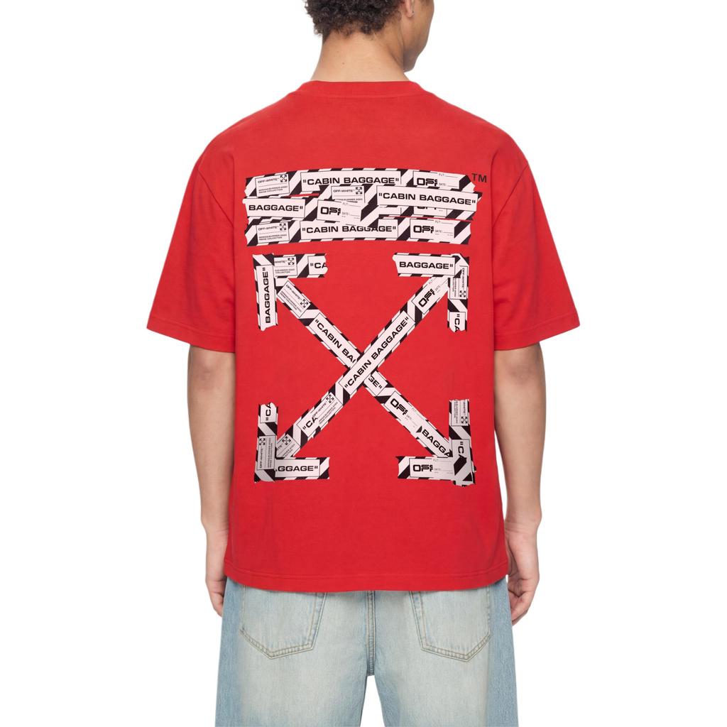 Off-White SS20 Airport Tape Print T-Shirt 'Red' Men's OMAA038S201850032088