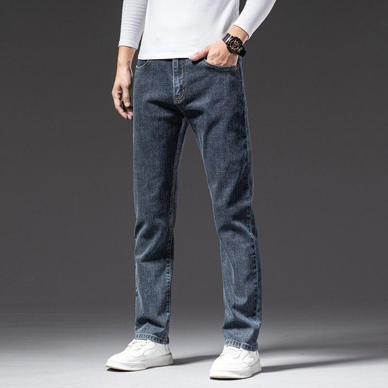 Mens Jeans Business Regular Straight Full Lenght Jean Casual Denim Trousers Elasticity Stretch Fabric Pant LY802