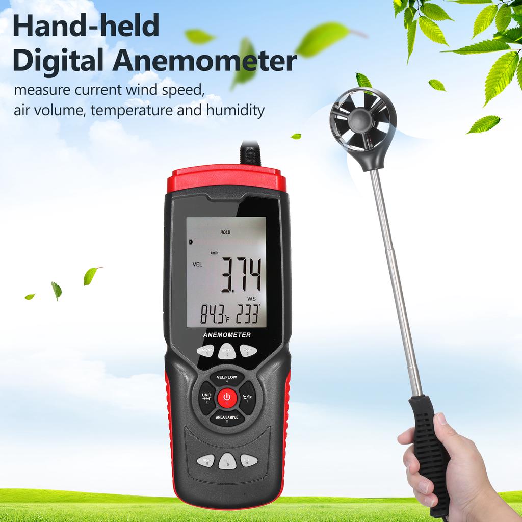 Handheld Digital Anemometer Professional Multifunction Anemograph with Detachable Auxiliary Fan Air
