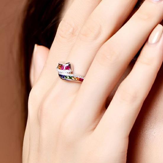 Женское кольцо, инкрустированное блестящими стразами, сверкающее геометрическое гальваническое украшение, подарок, цветной радуга, искусственный драгоценный камень