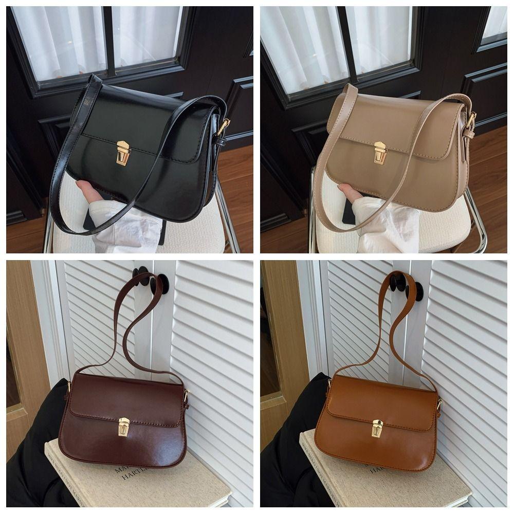 Portable Vintage Buckle Shoulder Bag PU Leather Solid Color Retro Underarn Bag Cuasal Leisure Women's Armpit Bag Daily