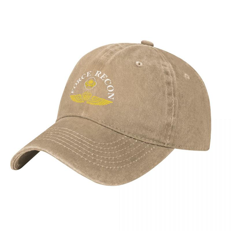 Force Recon Embroidered Washed Cotton Baseball Cap With Gold Wings Logo Black Adjustable Fit Classic Style Outdoor Hat