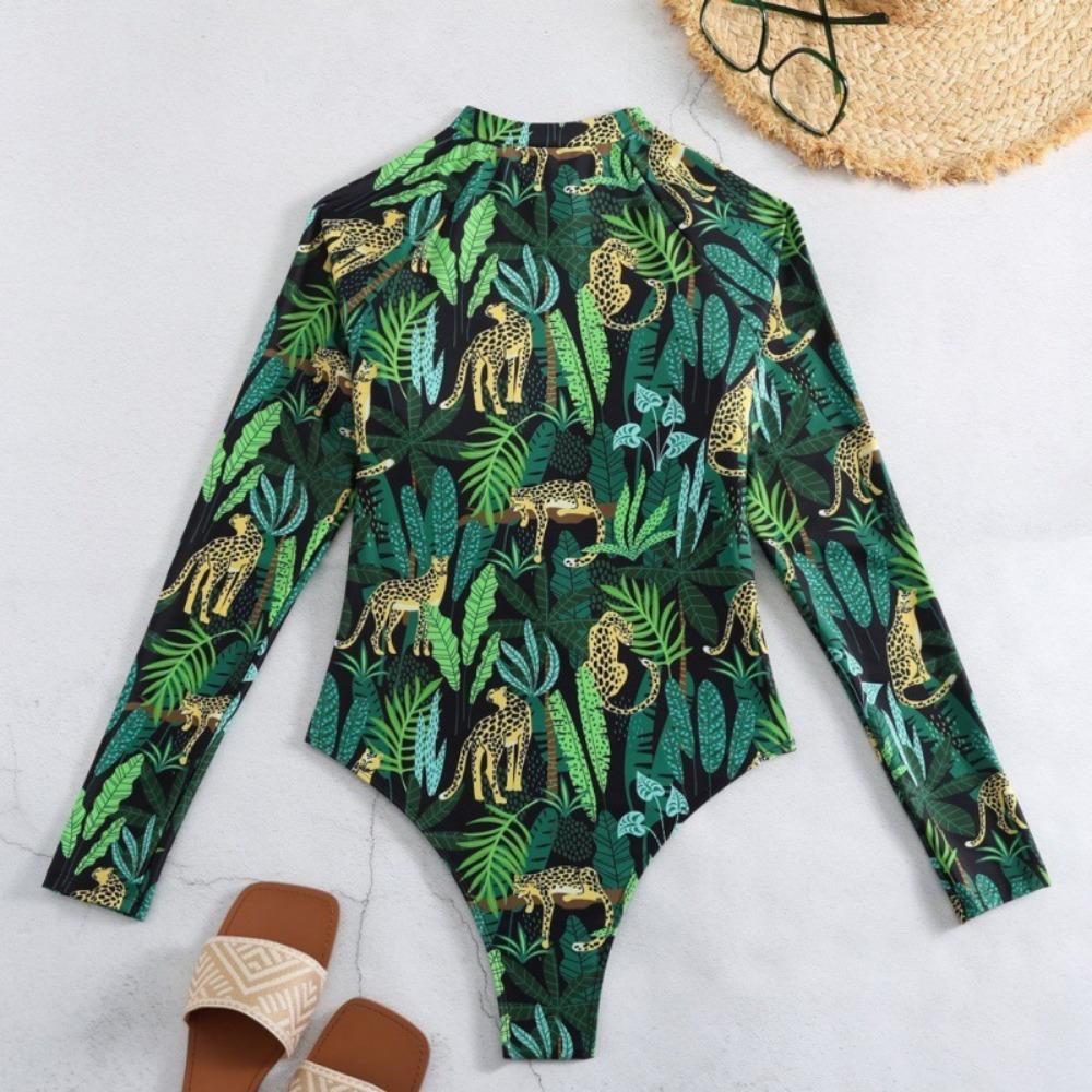 Европейский и американский цельный купальник бикини с застежкой-молнией, узкий принт, сексуальный купальник с длинными рукавами