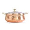 Steel Copper Hammered Design Handi/Casserole with Glass Lid and Brass Knob with H,Volume -1300 ML