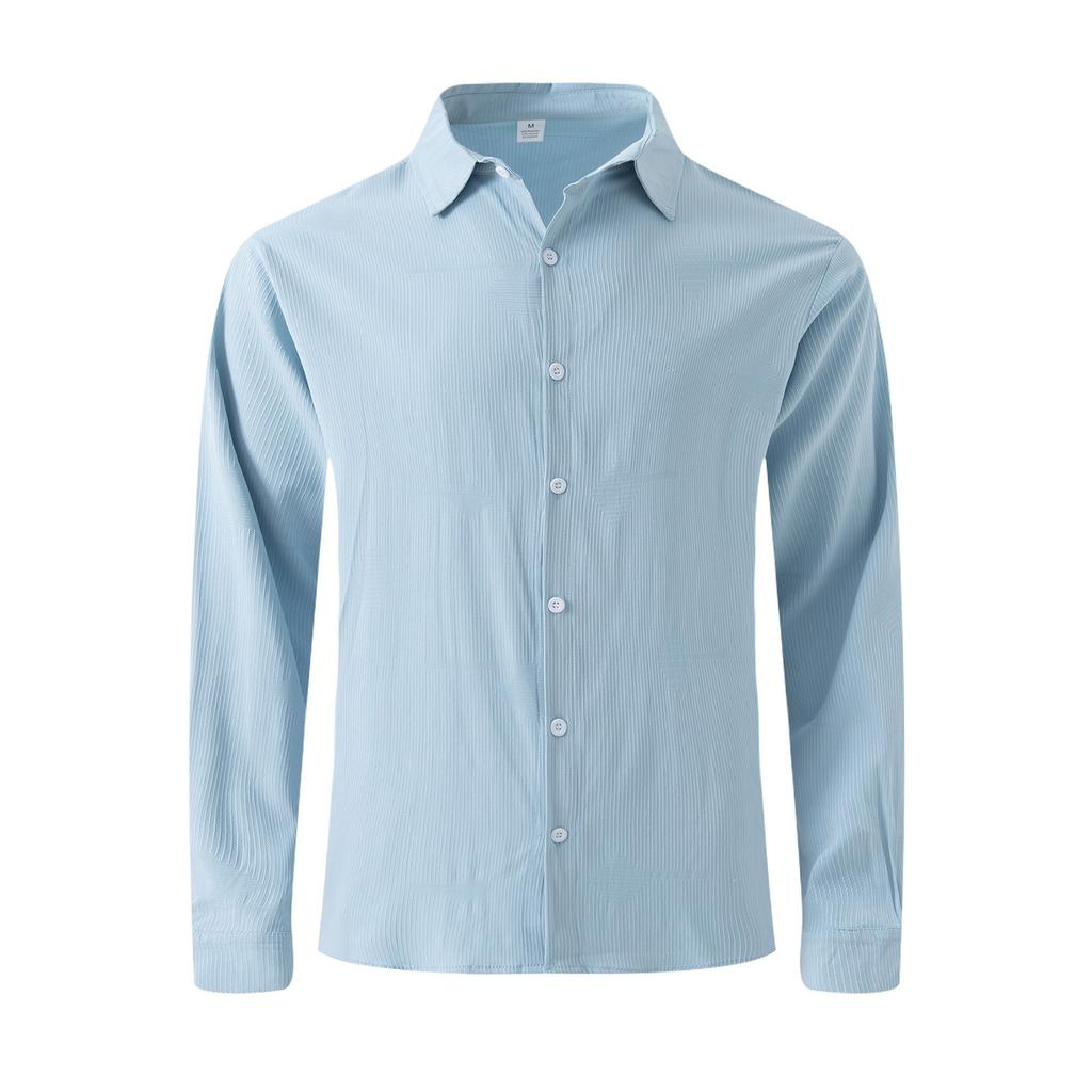 Мужская рубашка с длинным рукавом и однотонными пуговицами, повседневная однобортная рубашка с длинным рукавом в полоску