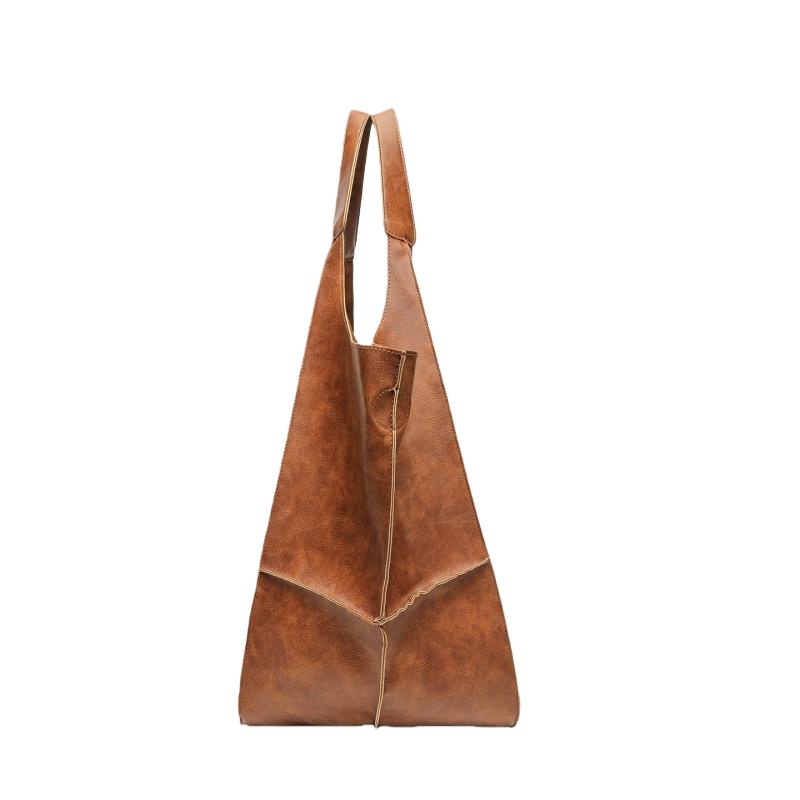 Retro Soft Leather Tote Bag Casual Patchwork Large Capacity Handbags Versatile Color Blocked Splicing Women's Underarm Bag