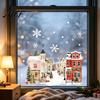 Static Glass Stickers Christmas Window Clings, Snowy Town House Snowflake Decals, Reusable Festive Winter Decals Xmas Stickers, Holiday Decor for Home