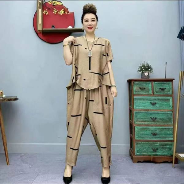 Летний женский брючный костюм, пасторальный модный свободный костюм из двух предметов с короткими рукавами, полосатый хлопко-льняной комплект с футболками и брюками