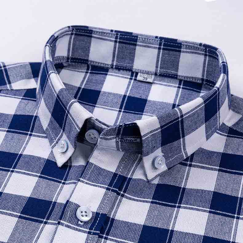 Мужские повседневные клетчатые рубашки из чистого хлопка Оксфорд с длинным рукавом и воротником на пуговицах