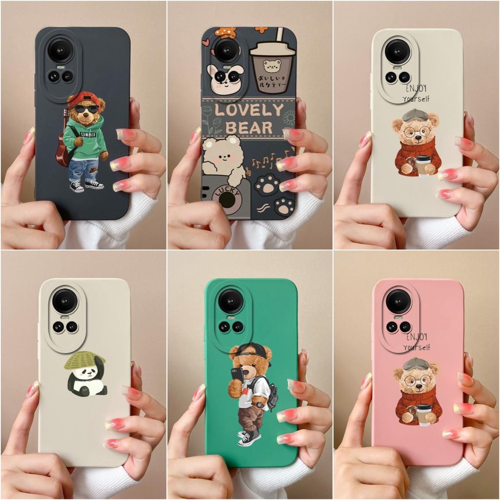 Чехол для Oppo Reno 7 4G 5G 10 Pro 5G 4 5 6 7 8 Lite Cute Bear Square Мягкий силиконовый чехол Матовый противоударный мультяшный узор с защитой от падения для бампера Oppo