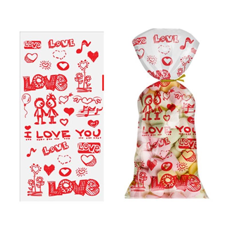 100 шт. целлофановые пакеты в форме сердца ко Дню святого Валентина с завязками, праздничное лакомство для шоколадных пакетов, пакеты для печенья, подарок