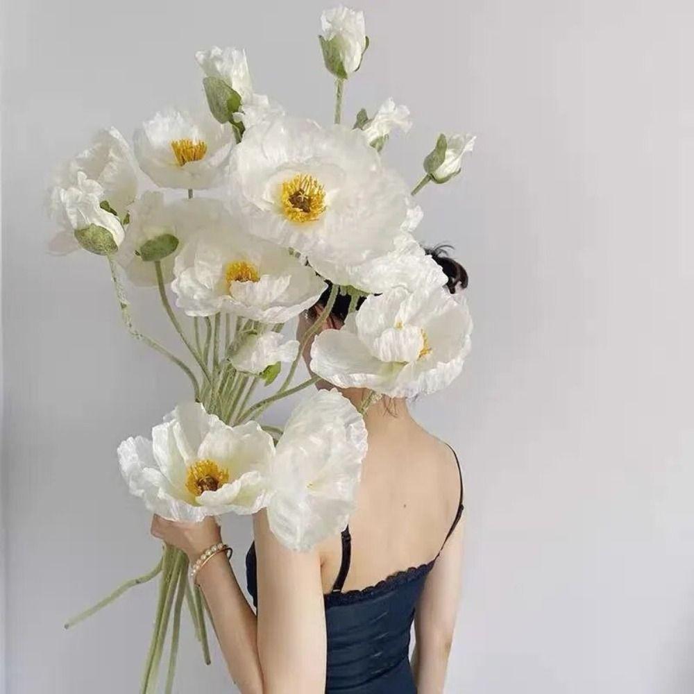 Large Fake Poppies Beautiful Artificial Flowers Silk Flower Poppies branch  New Year's Decor