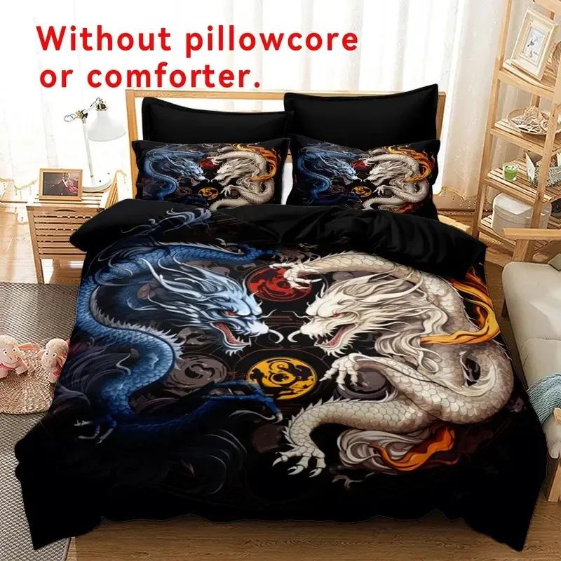 Красный Черный Дракон Принт Комплекты Пододеяльников Королева Китайский Дракон Узор Постельное Белье 3 Предмета Комплекты Наволочек Декор Спальни