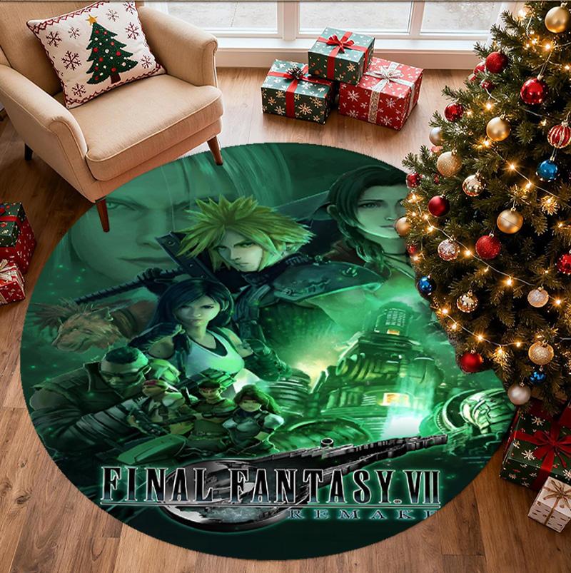 Final Fantasy Pattern Round Rug, Indoor/Outdoor Mat, for Picnic, Gameroom, Bedroom, Office, Living Room, Home Decor Carpet, Birthday Gift