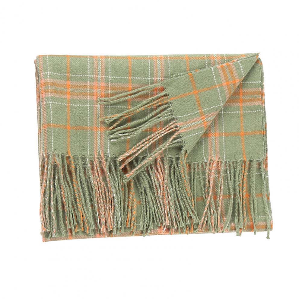 Women Scarf Plaid Pattern Tassel Decoration Thickened Scarf Long Warm Plush Neck Wrap Clothes Accessories