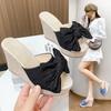 Cross-border Large-size Women's Shoes Spring New Fashion Korean Version Bow One-word Wear Slope Heel Cool Slippers Women