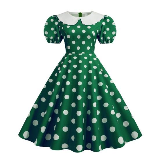 Женское праздничное платье Vinatge с большим подолом, контрастным цветом, точечным принтом, высокой талией, молнией сзади, короткими рукавами-пузырьками, кукольным воротником, 50-х, 60-х годов, свадебное платье принцессы для выпускного вечера