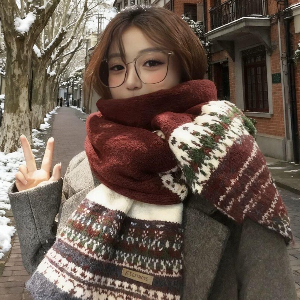 Vintage Design Patchwork Scarf Fair Isle Pattern Knit Scarf New Women's Scarf Cold Weather