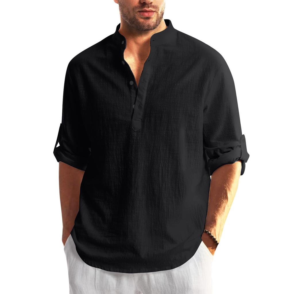 Designer Spring Summer Men's Casual Cotton Linen Solid Color Long Sleeve Shirts Loose Shirts