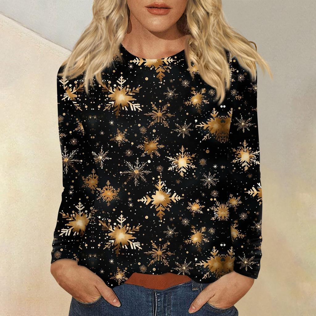 Рубашки с длинным рукавом для женщин, милые футболки с принтом на Рождество, блузки, повседневные топы больших размеров, пуловеры
