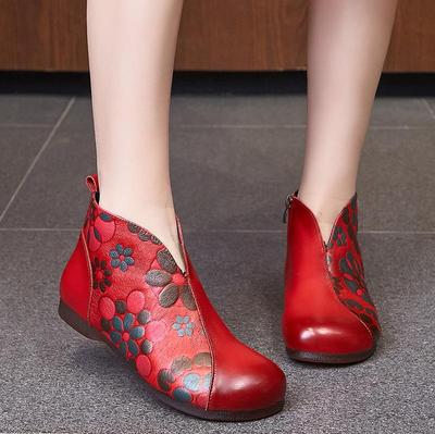 Женские зимние сапоги из коровьей кожи в этническом стиле 2024 года — теплые хлопковые, короткие, для среднего возраста