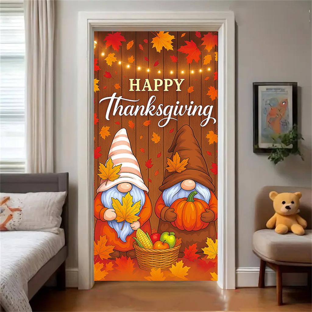 90*180cm Thanksgiving Gnome Door Curtain Decoration Happy Thanksgiving Day Decorations