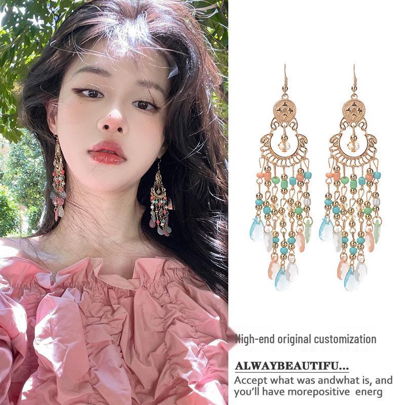 Этнические геометрические серьги-капли с кисточками: Ретро-дизайн с нишевым темпераментом и высококлассным ощущением в национальном стиле