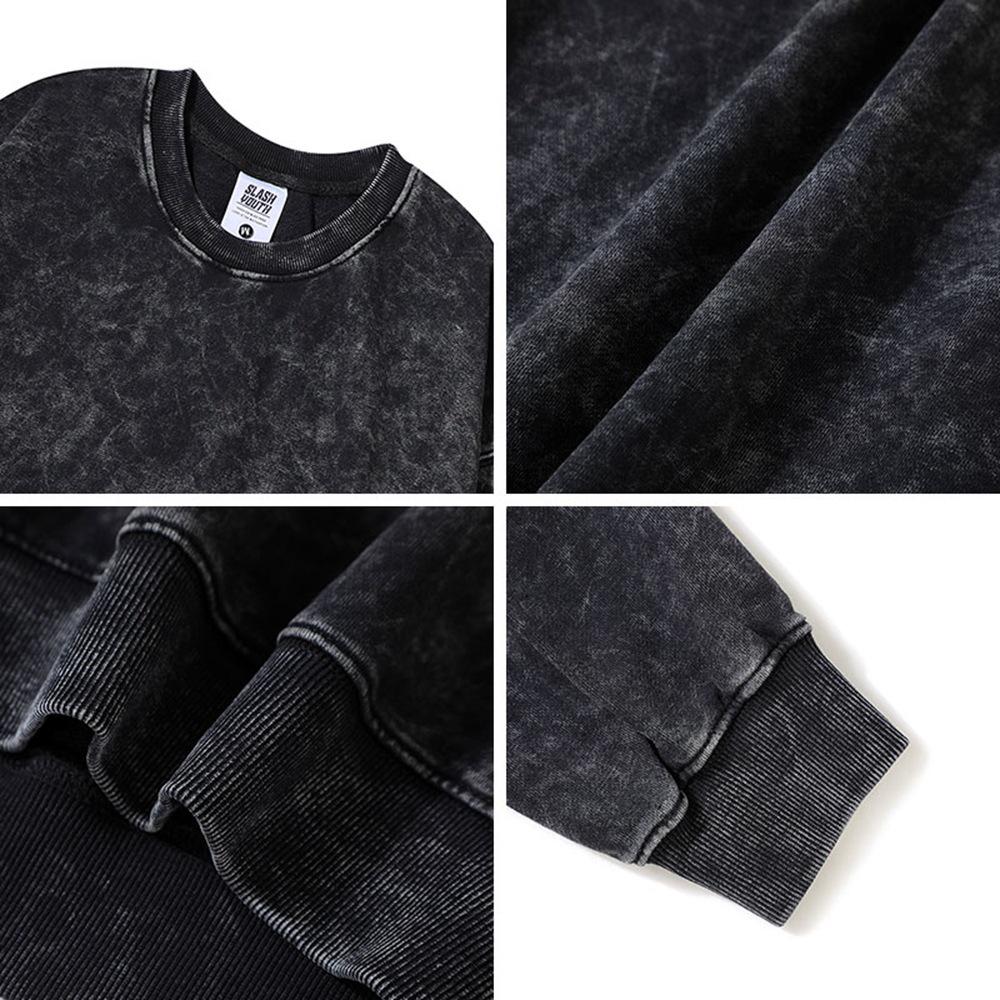 Винтажный свитшот оверсайз с эффектом потертости для мужчин - Европейско-американский тренд, Свободный топ с длинным рукавом