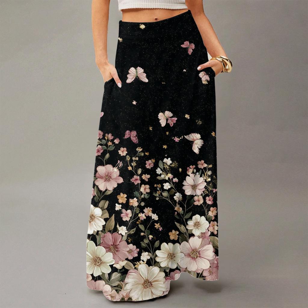 Женское струящееся платье макси, обычная повседневная юбка в стиле бохо с цветочным принтом