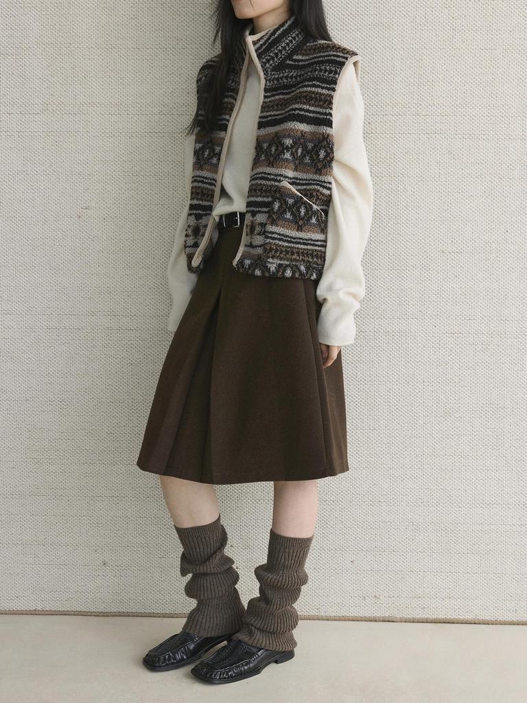 Xu Man Retro Korean Pleated Wool Midi Skirt for Women