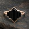 Hexagon Black Onyx Ring Yellow Gold Plated | Unique Engagement Ring | Bezel Set Black Gemstone | Vintage Bridal Anniversary Jewelry
