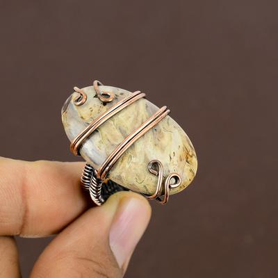 Кольцо из медной проволоки из натурального ископаемого коралла ручной работы, размер 7,5 y6e03