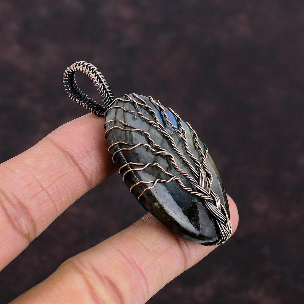 Tree Of Life Labradorite Pendant Copper Wire Wrapped Pendant Gemstone Pendant Copper Jewelry For Gift Handmade Pendant Wire Wrapped Jewelry