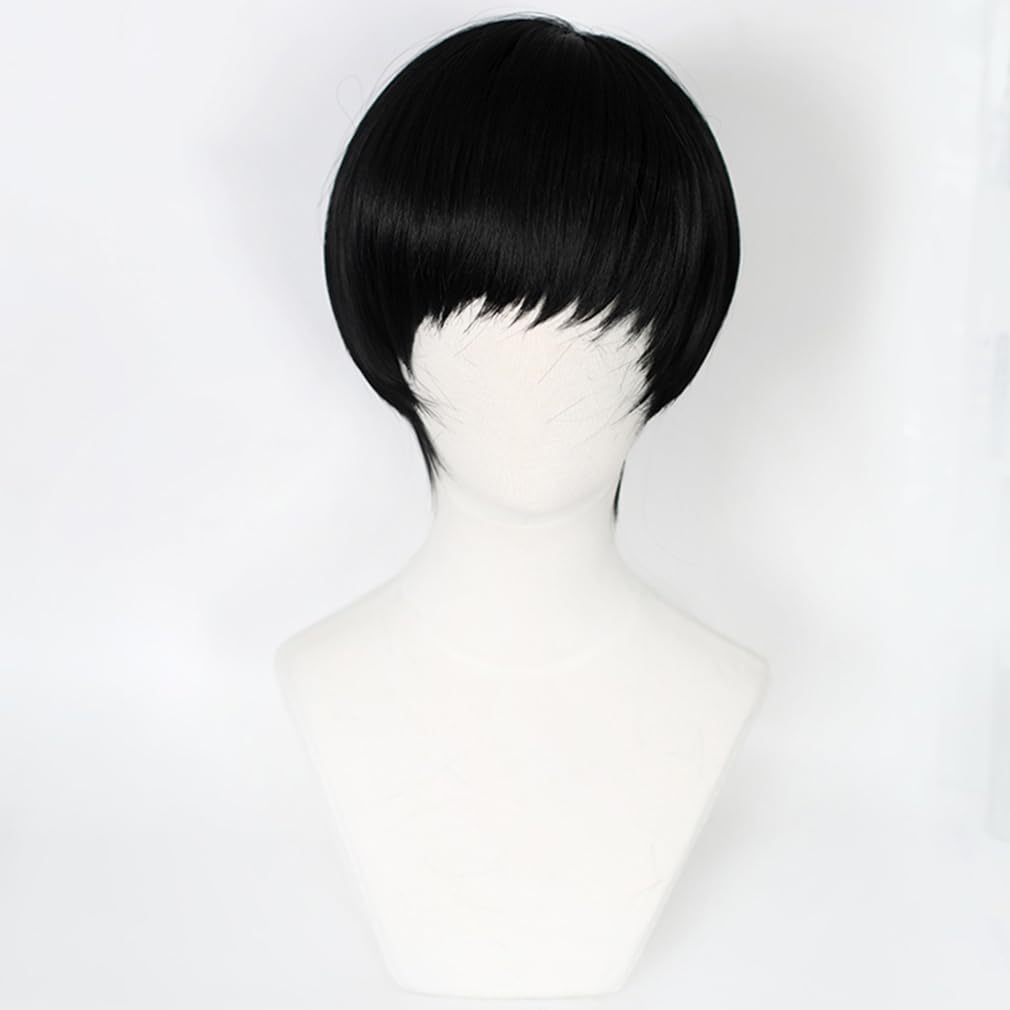 LAOBAO Mash Burned Cosplay Wig, Black Hair Bob Wig, Heat Resistant, Costume Accessory for Parties, Halloween, School Festivals, and Events