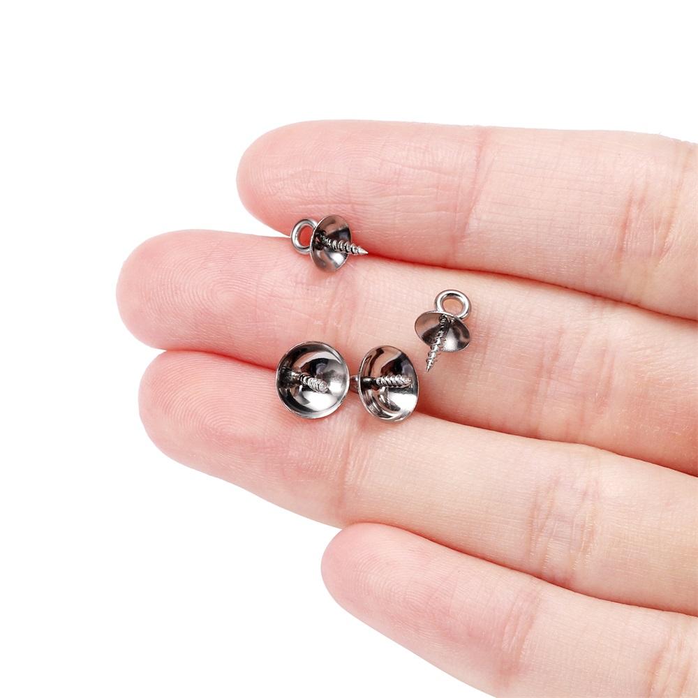 30pcs Gold Color Stainless Steel Screw Eye Pins Bail Top Drilled Beads End Caps Pendant Charms Connectors for DIY Jewelry Making