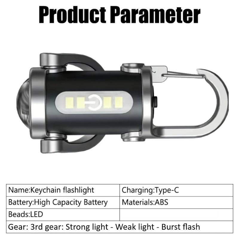Мощный COB светодиодный фонарик-брелок, перезаряжаемый через USB, подвесной портативный фонарик, водонепроницаемый брелок, кемпинг, прогулки, карманный фонарь