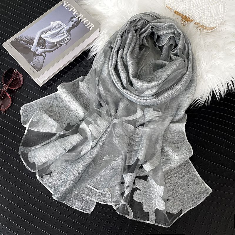 Cutting Flower Scarves for Women's Spring and Summer Hollow Scarves, Cotton and Linen Organza Scarves, Versatile Decorative Long Shawls
